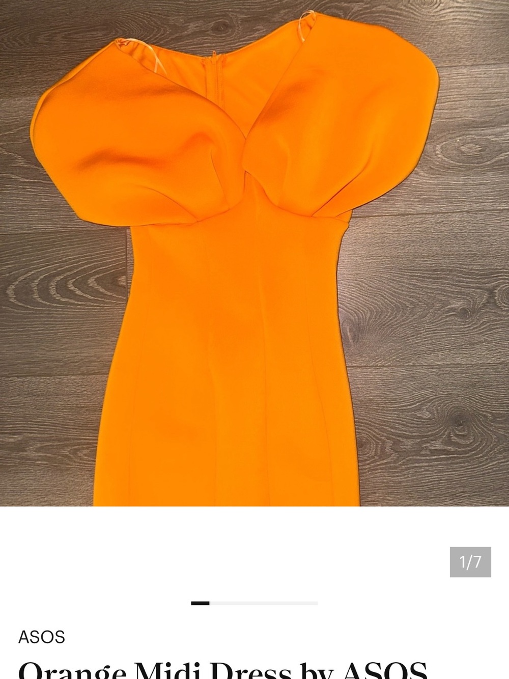 ASOS Bright Orange Off-Shoulder Midi Dress with Statement Sleeves